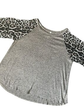 Cool Melon Tan Tunic Top with Animal Print Raglan Sleeves Scoop Neck Size 1X